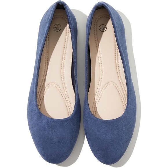 Shoes - Women's Navy Round Toe Flat Dressy Ballet Flats Comfortable Dress Shoes